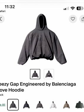 Yeezy Gap Engineered by BalenciaOversized Charcoal Gray Hoodie with Front Pocket